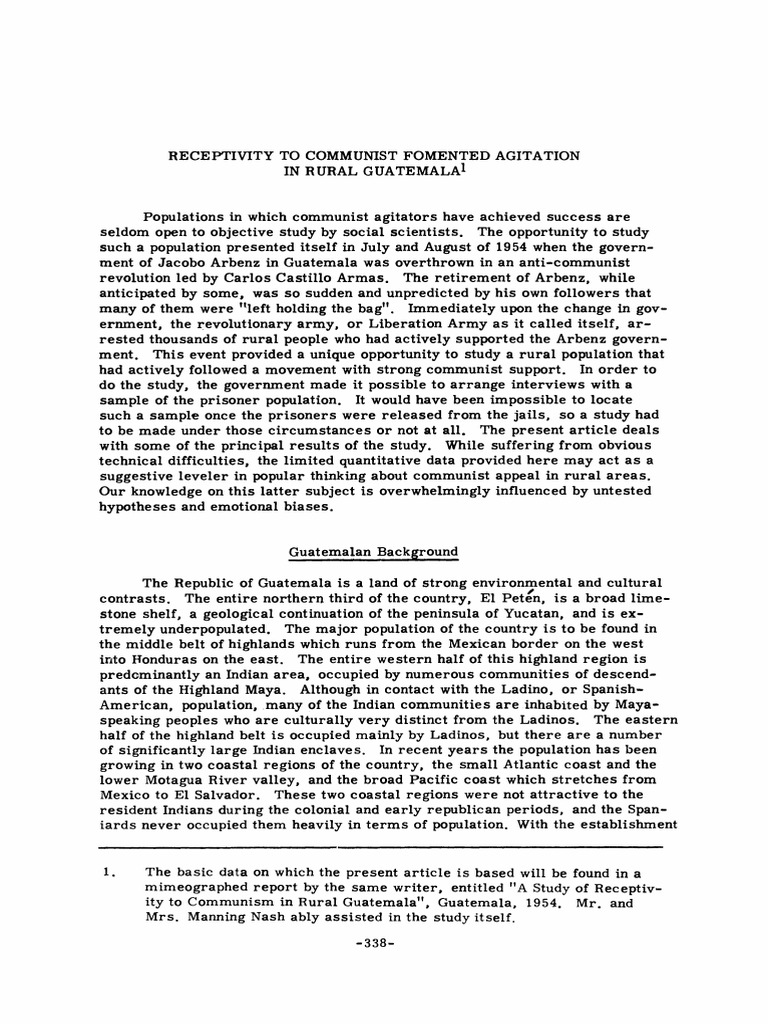 Receptivity To Communist Fomented Agitation in Rural Guatemala | PDF ...