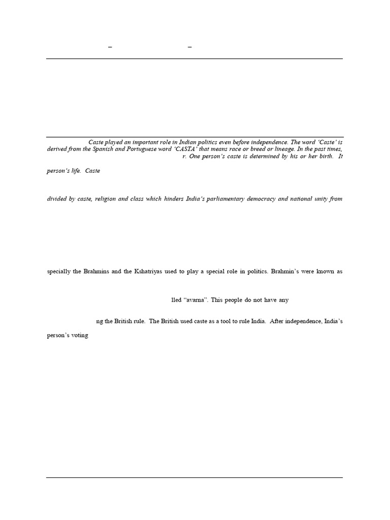 Role of Caste in Politics-A Study On Indian Perspectives | PDF | Caste ...