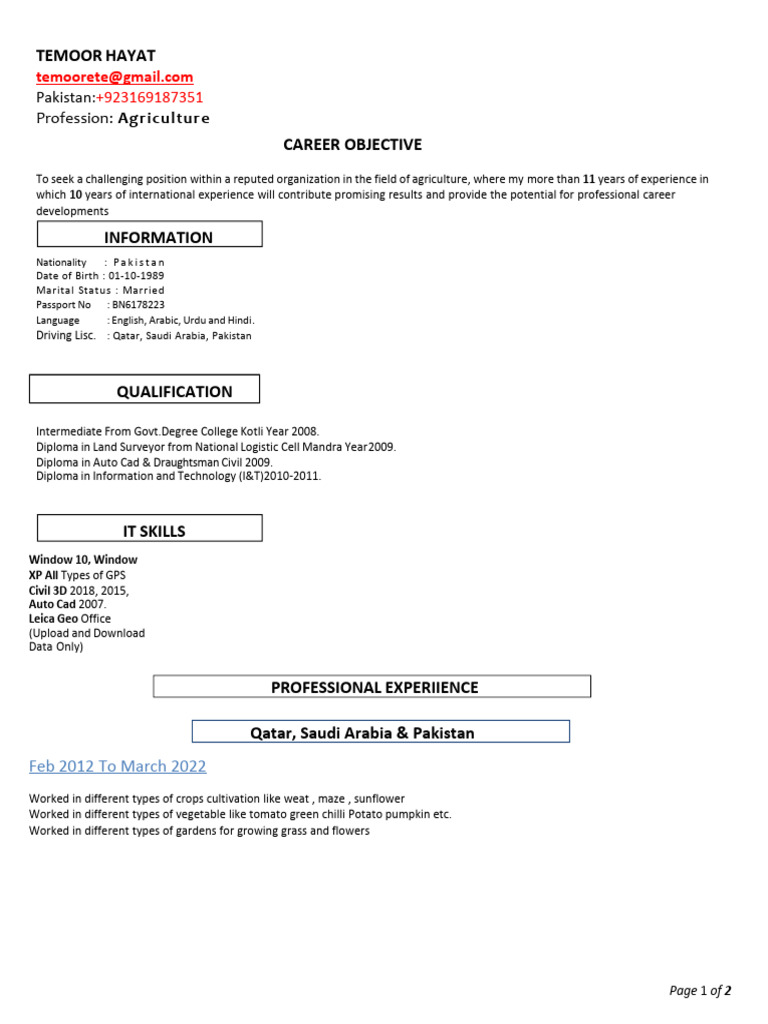 Temoor CV Agricultural | PDF | Agriculture