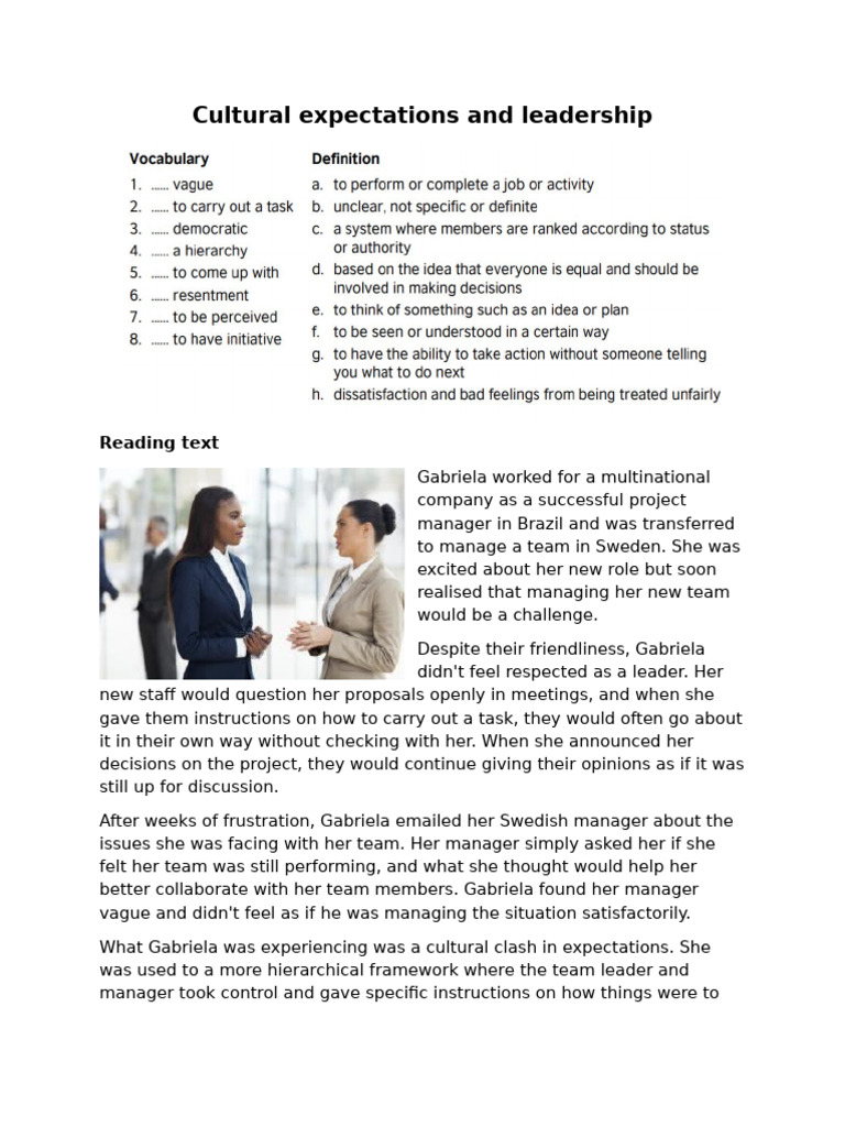 Cultural Expectations and Leadership | PDF | Cognition | Behavioural ...
