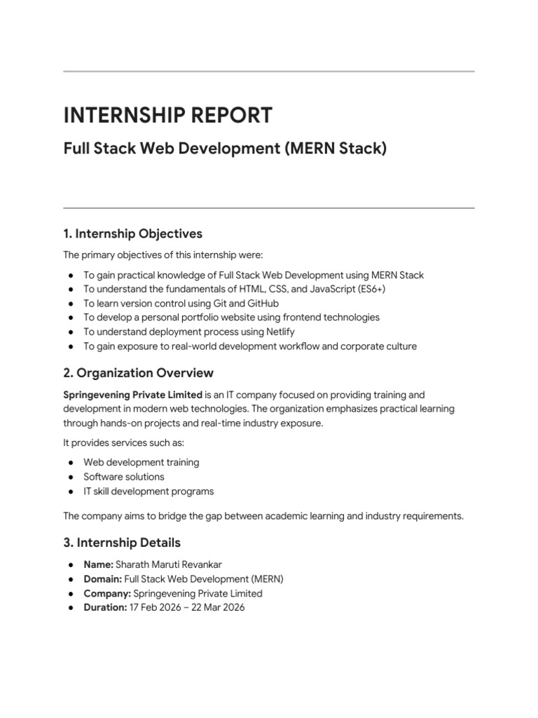 Internship Report - Web Development | PDF | Web Development | Html