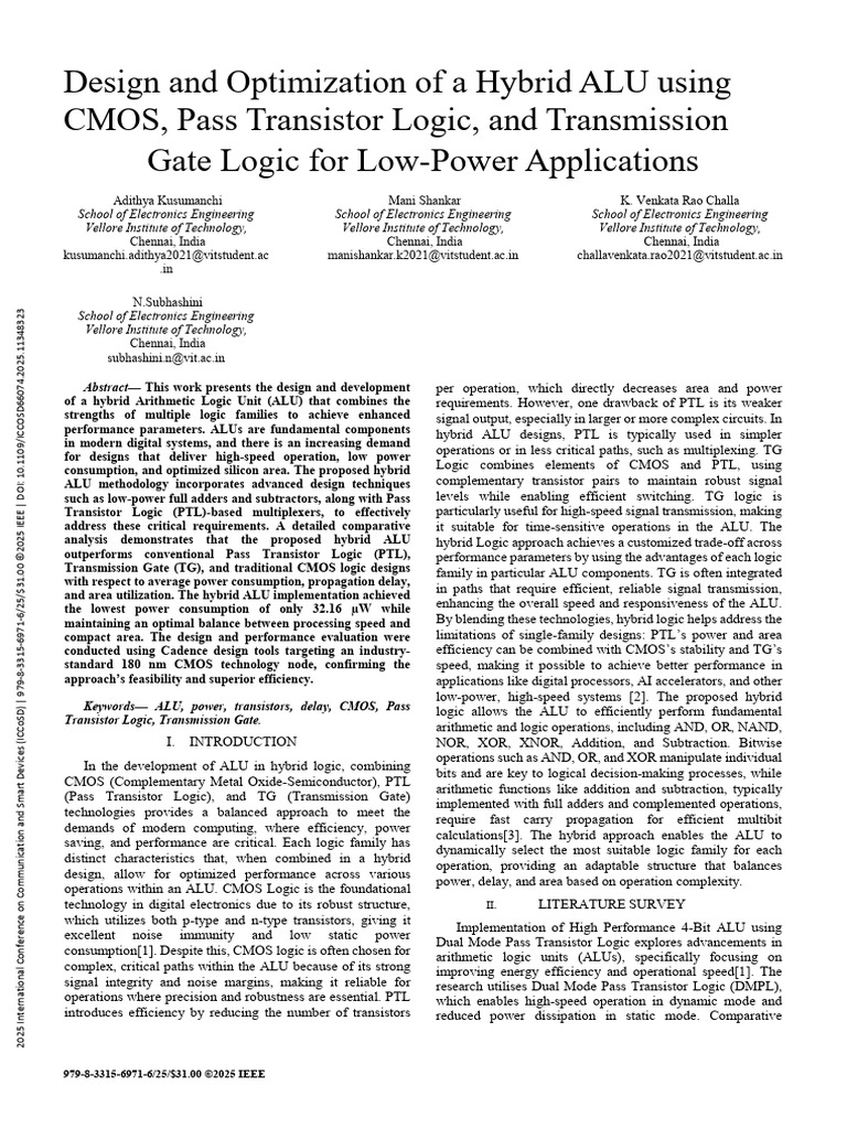 Design and Optimization of A Hybrid ALU Using CMOS Pass Transistor ...