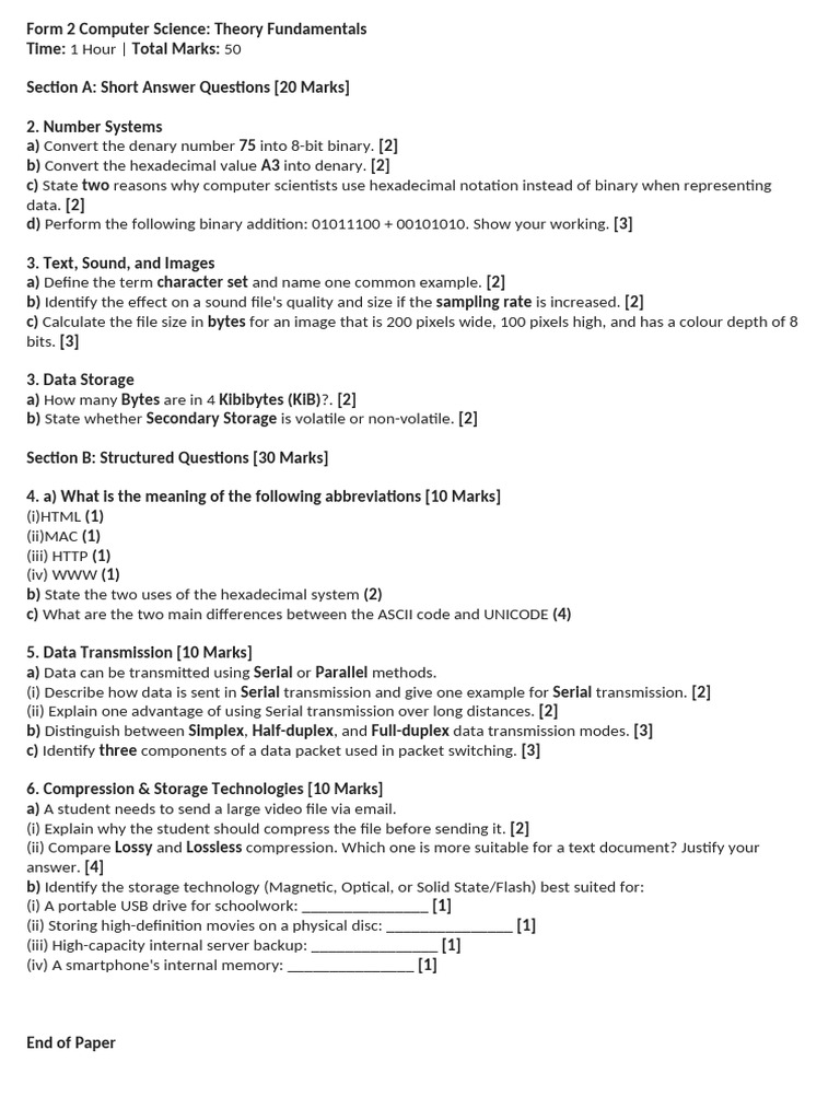 Computer Science Form 2 Term 1 | PDF