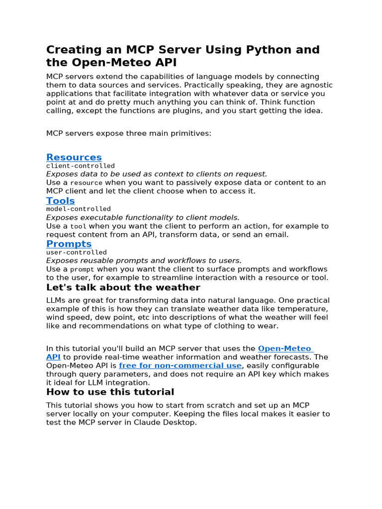 Creating An MCP Server Using Python and The Open | PDF | Command Line ...