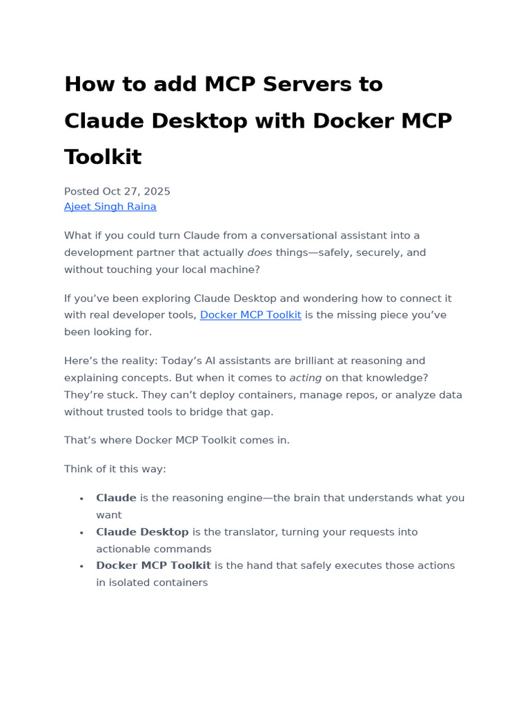 How To Add MCP Servers To Claude Desktop With Docker MCP Toolkit | PDF ...