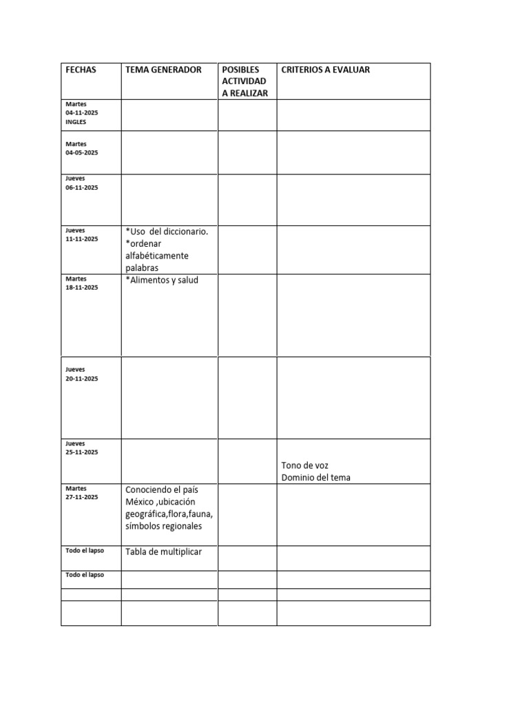 Plan de Evaluacion 4to Grado B | PDF | Lingüística | Comunicación escrita