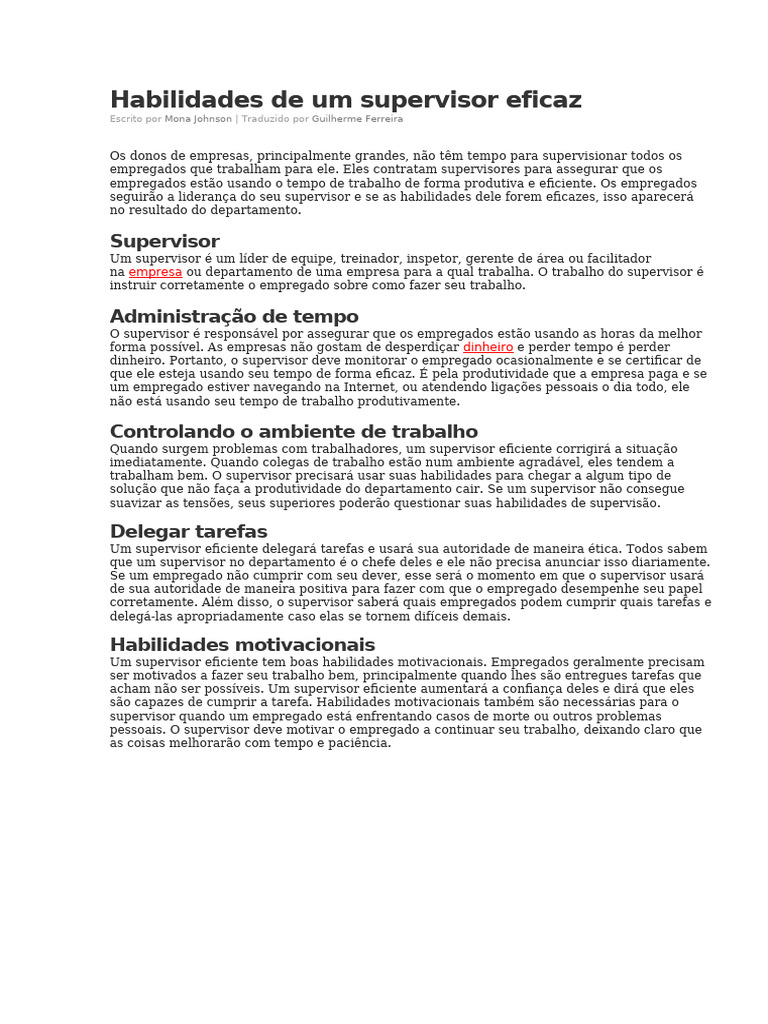 Habilidades de Um Supervisor Eficaz | PDF | Liderança