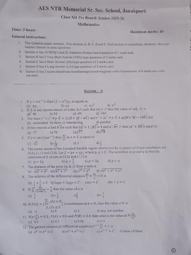 Maths Pre Board 2 | PDF