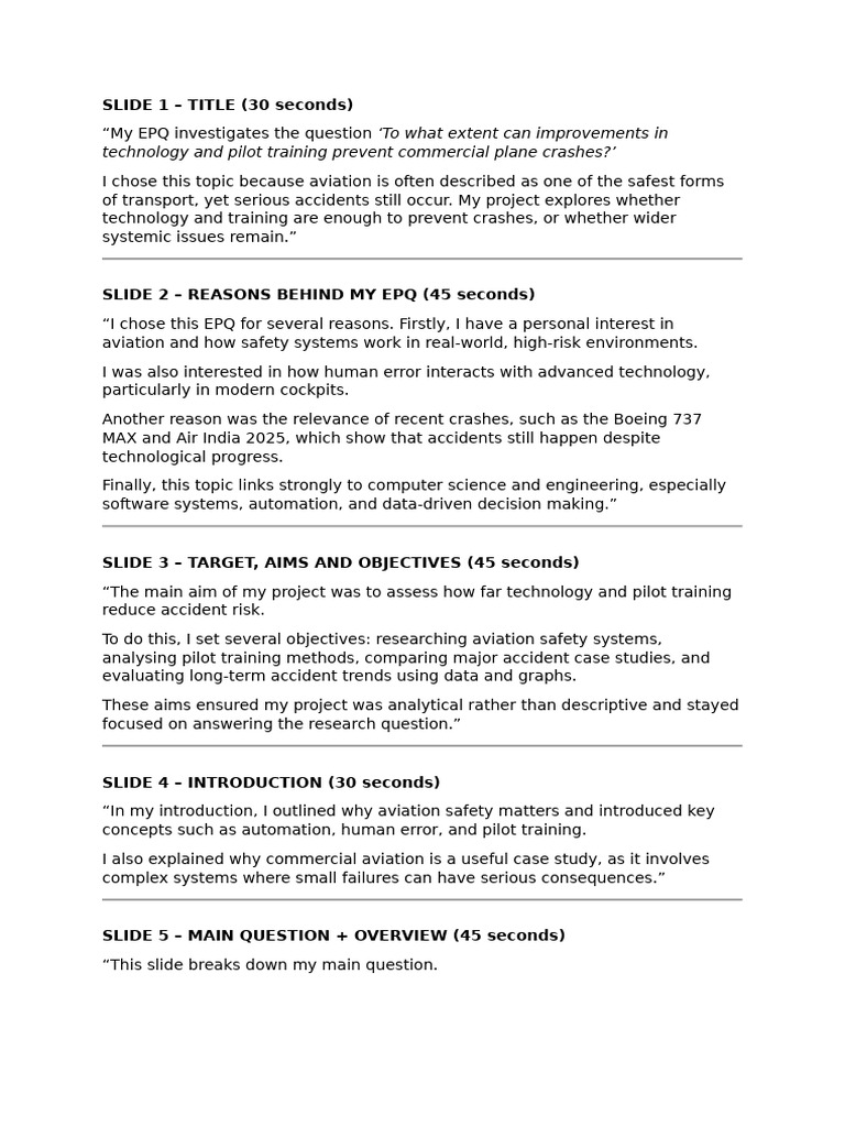 EPQ Script Presentation | PDF | Aviation Safety | Aviation