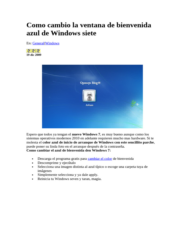 Como Cambio La Ventana de Bienvenida Azul de Windows Siete | PDF