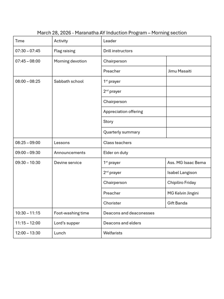 Maranatha AY - Induction Day Morning Program | PDF