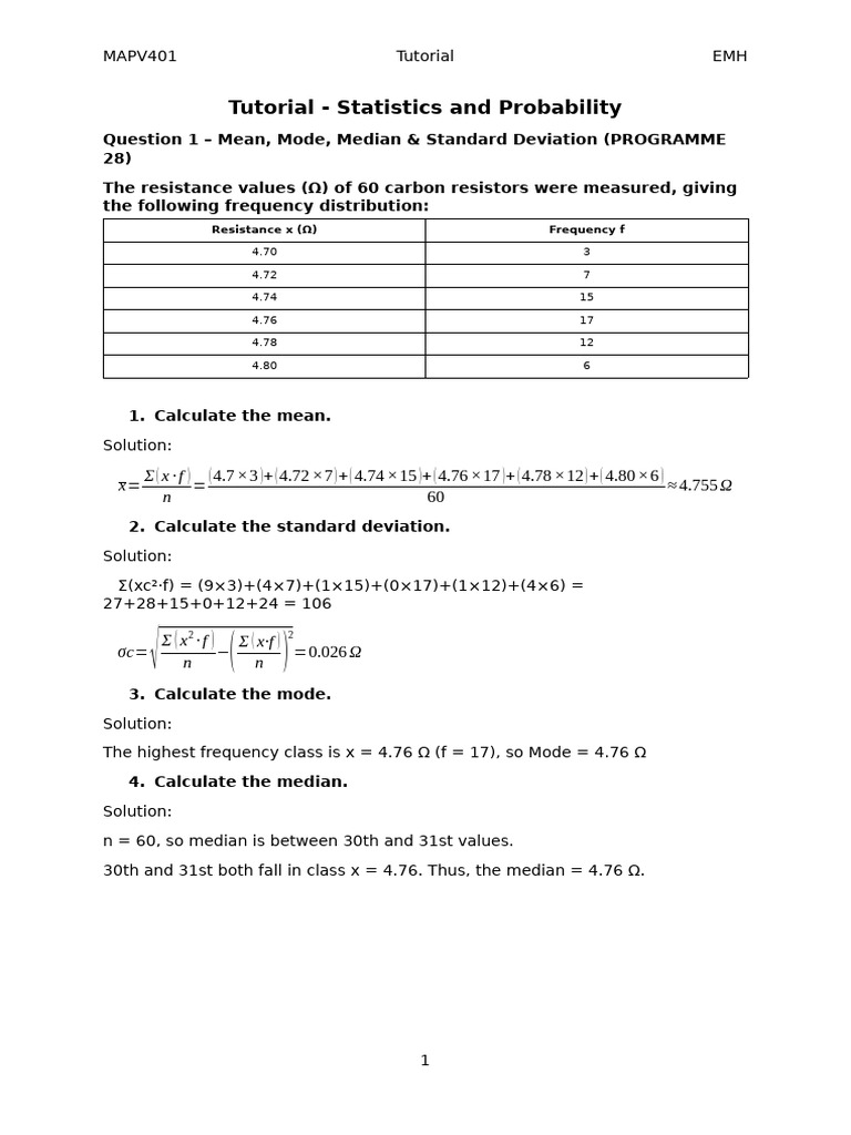 Tutorial - 1 - Statistics and Probability - MEMO | PDF | Skewness ...