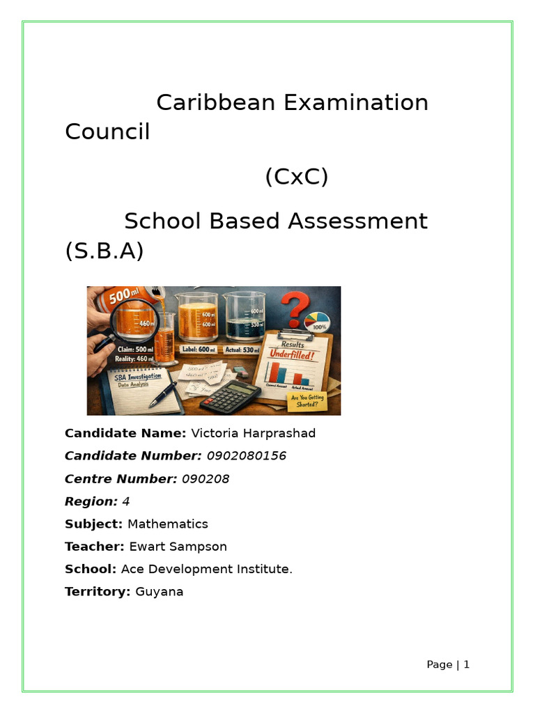 Maths Sba | PDF | Volume | Experiment