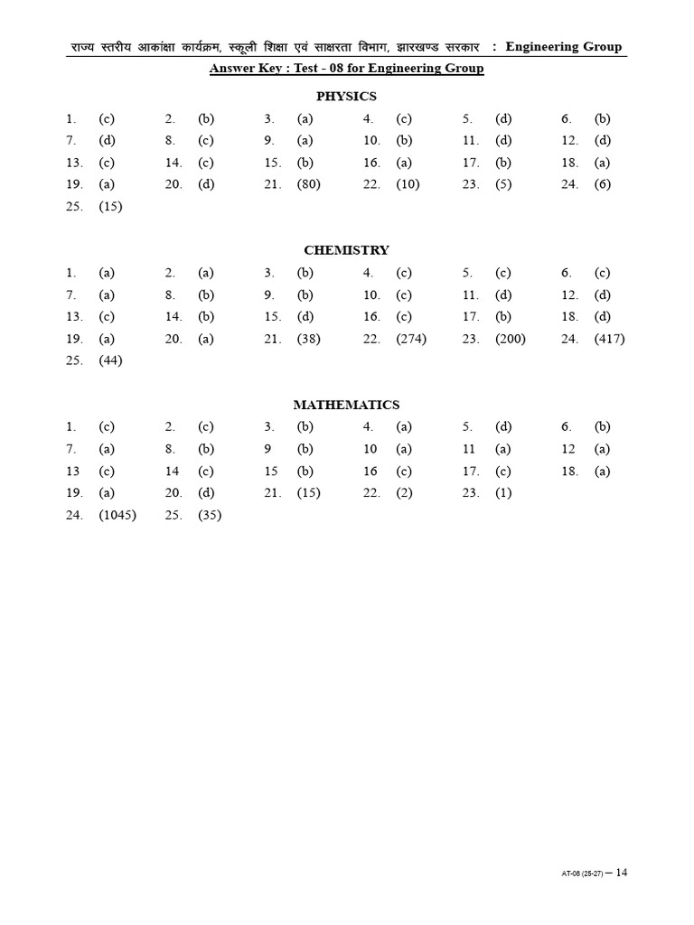 Test - 08 - (25-27) - Engg - Solution | PDF | Chess Openings | Chess Theory