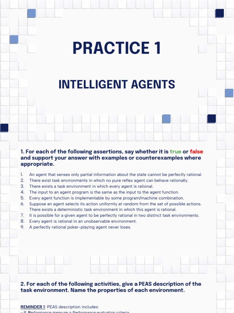 Practice 1 Intelligent Agents No Key | PDF
