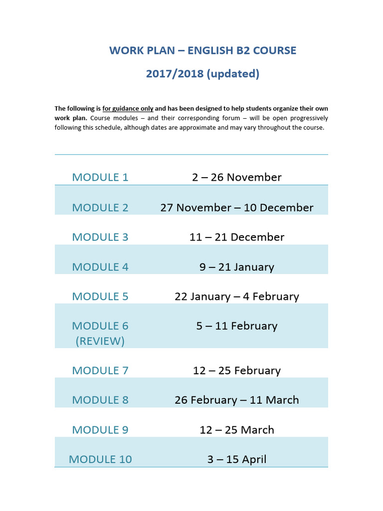 b2 English Course Work Plan 20172018 | PDF