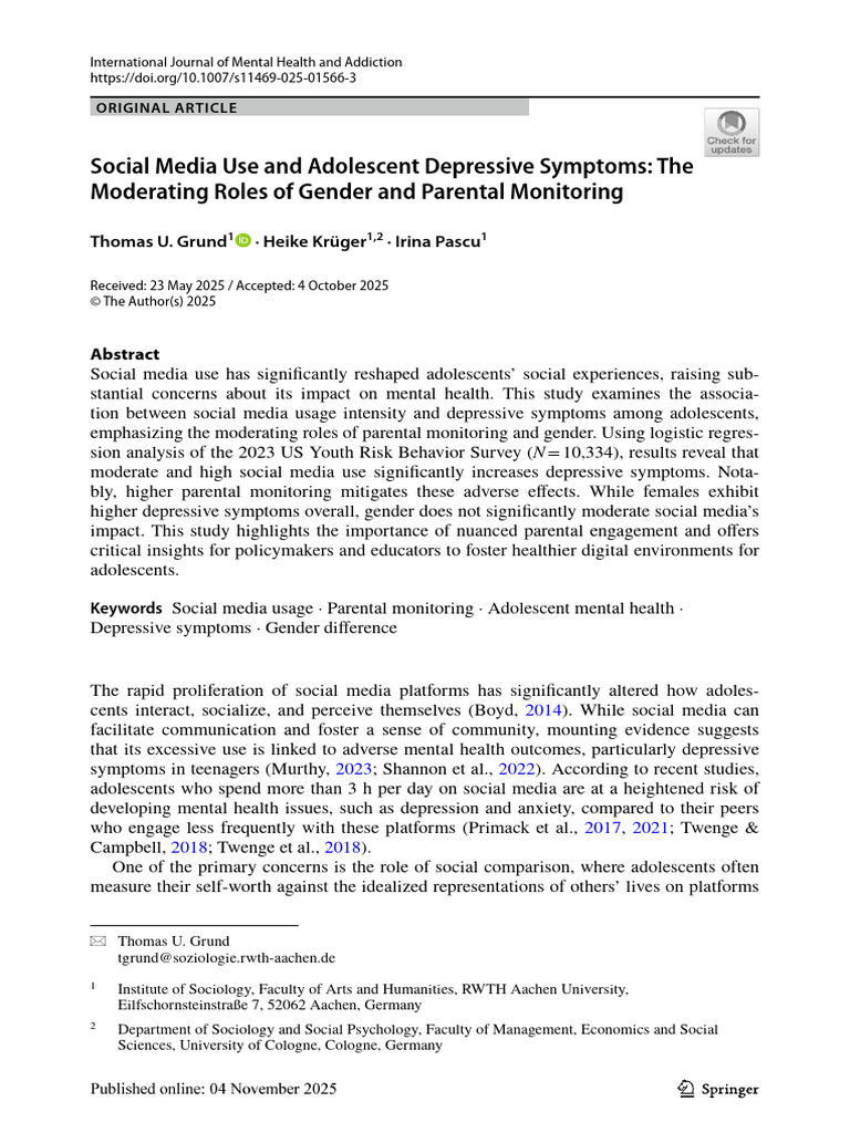 Social Media Use and Adolescent Depressive Symptoms The Moderating ...