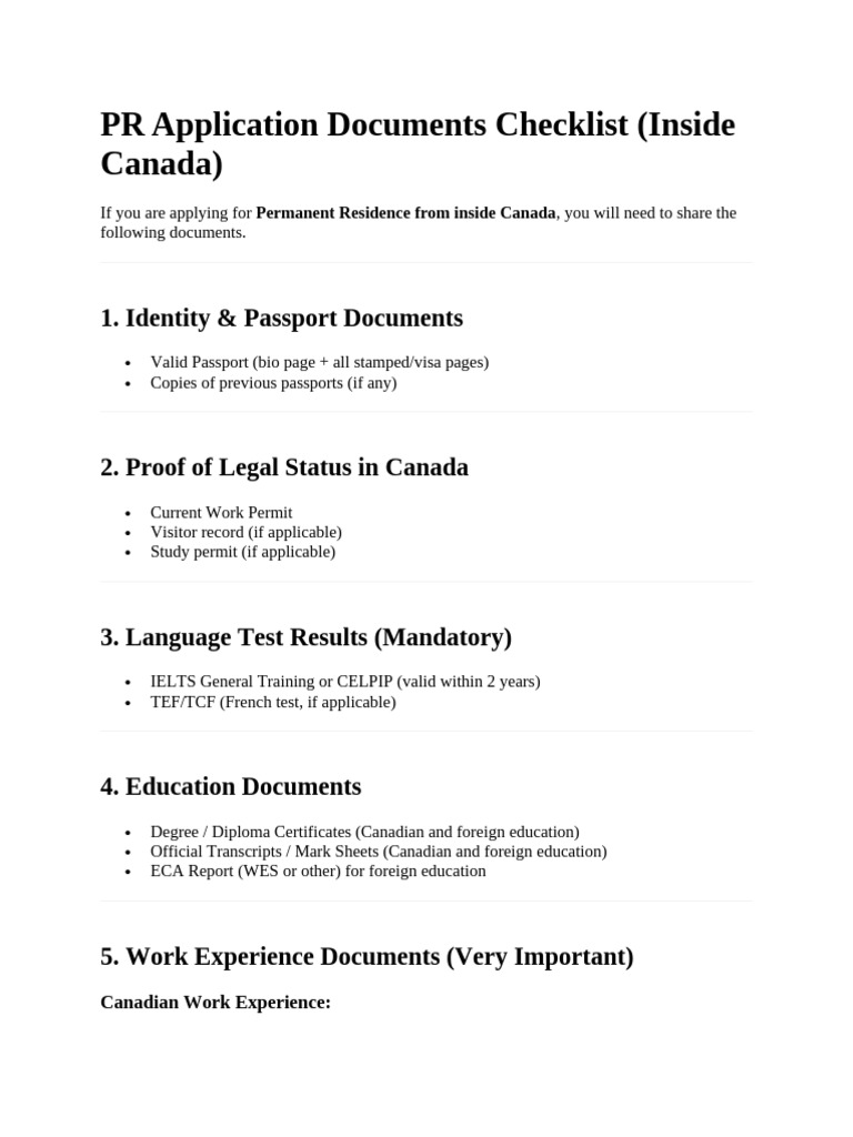 PR Application Documents Checklist | PDF