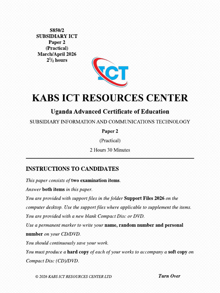 s850 Uace Kabs Ict Pp2 2026 Set 1 | PDF
