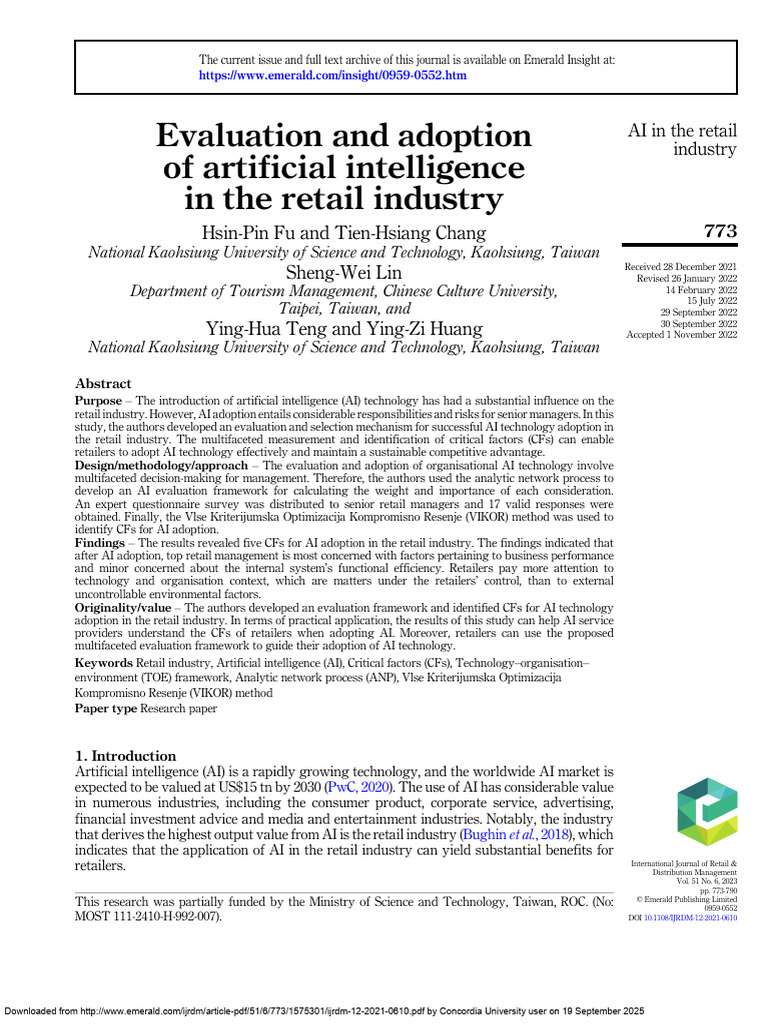 Evaluation and Adoption of Artificial Intelligence in The Retail ...