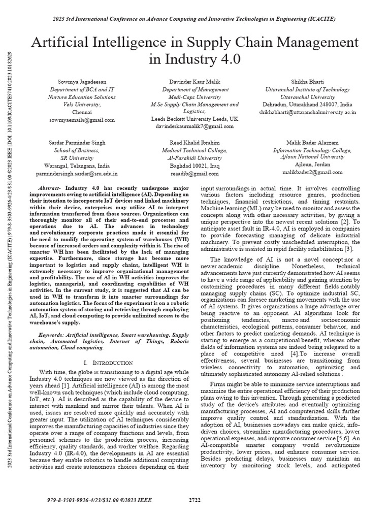 Artificial Intelligence in Supply Chain Management in Industry 4.0 ...