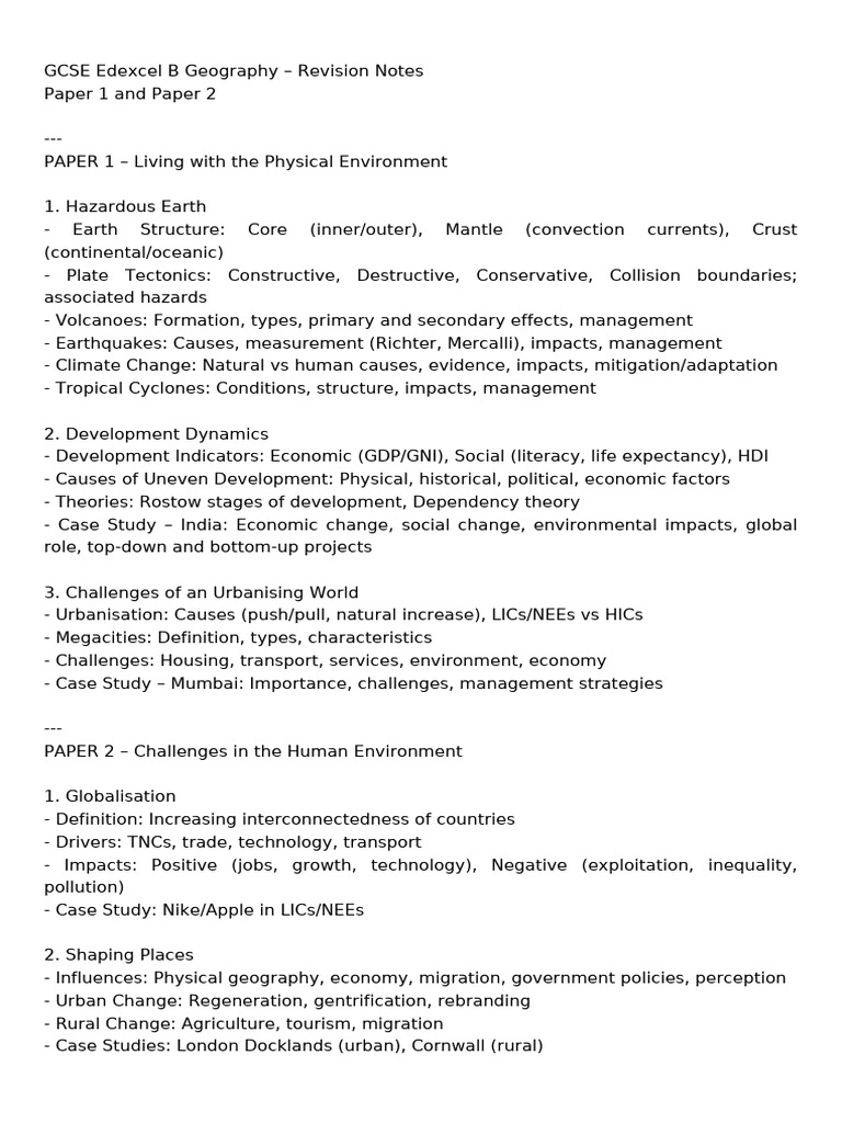 GCSE Geography Revision Notes | PDF