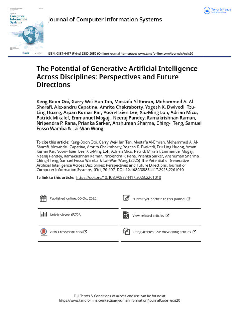 The Potential of Generative Artificial Intelligence Across Disciplines ...
