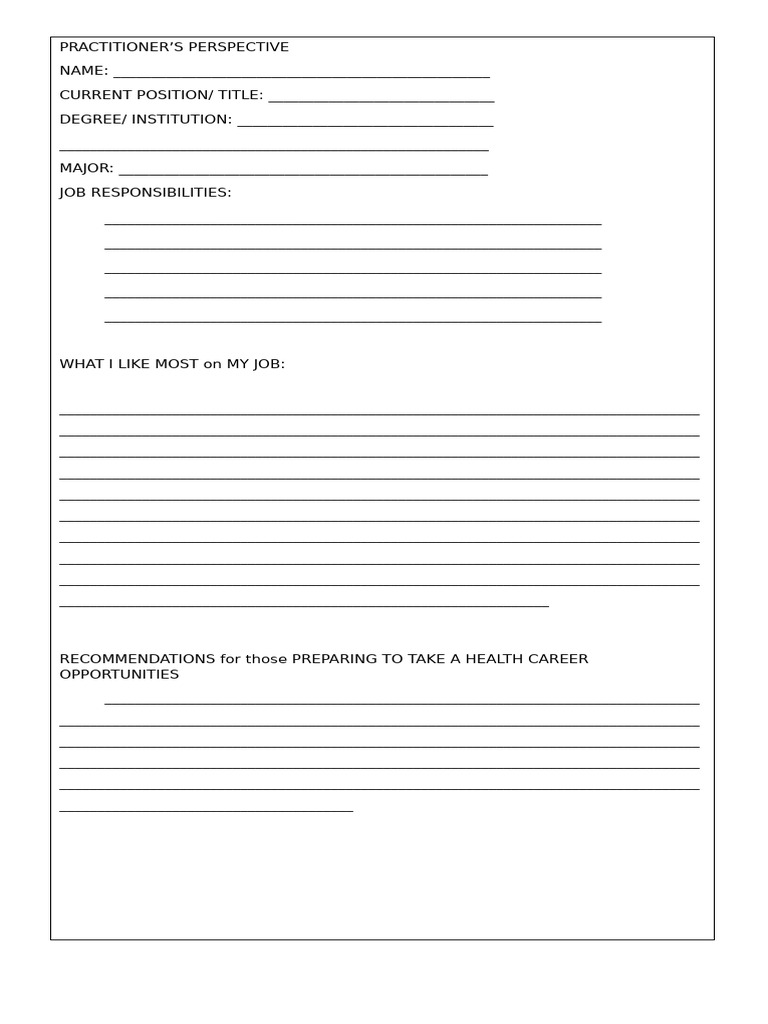 Health Career Interview Form 1 | PDF