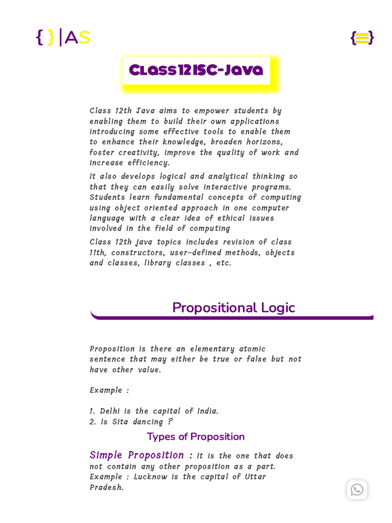 Class12 ISC JAVA Propositional Logic | PDF | Proposition | Logic