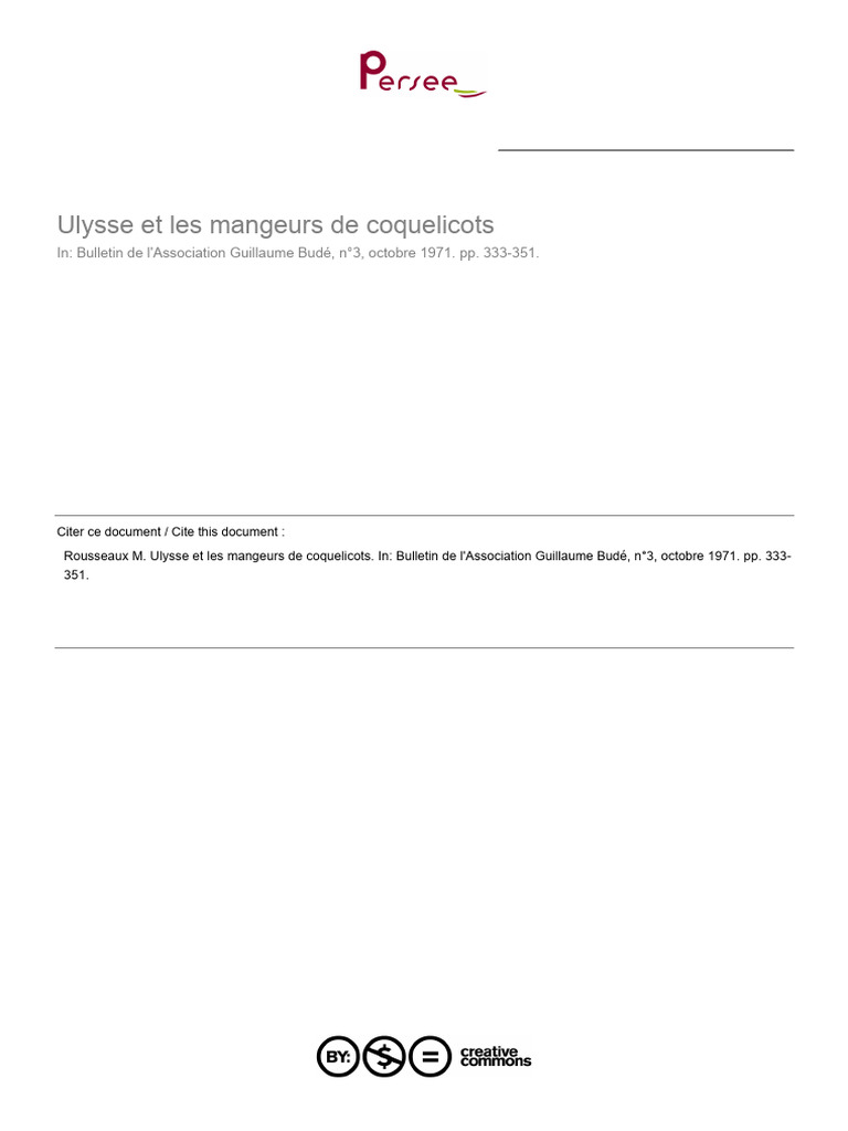 Rousseaux, M., Ulysse Et Les Mangeurs de Coquelicots | PDF | Ulysse ...