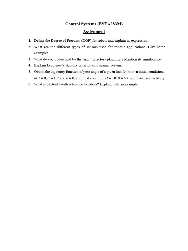 Control System (Assignment) | PDF