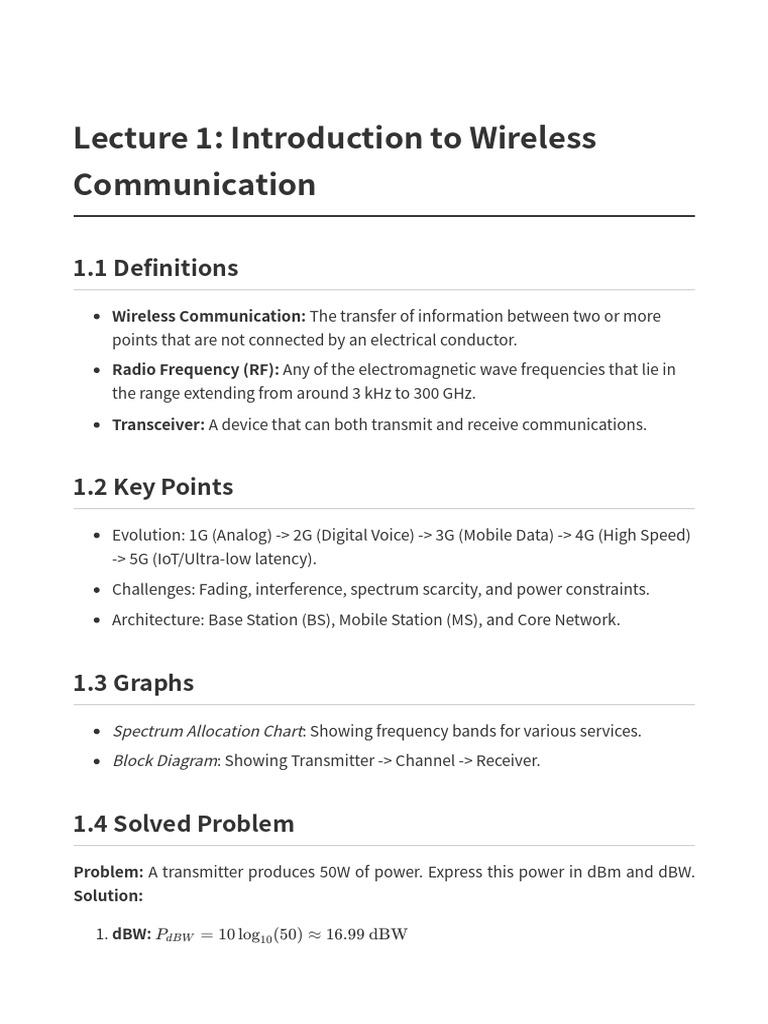 Wireless Communications Detailed Lectures | PDF | Cellular Network | Mimo