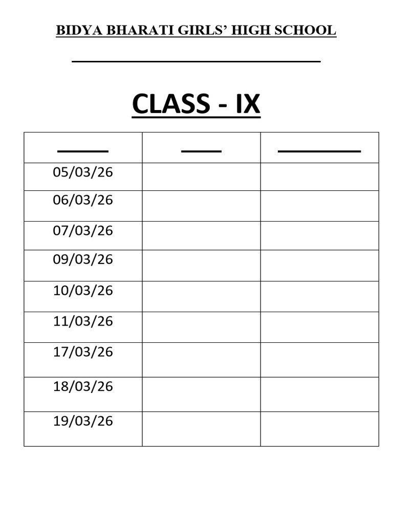 Class Ix - Schedule For Unit Test I - 2026 | PDF