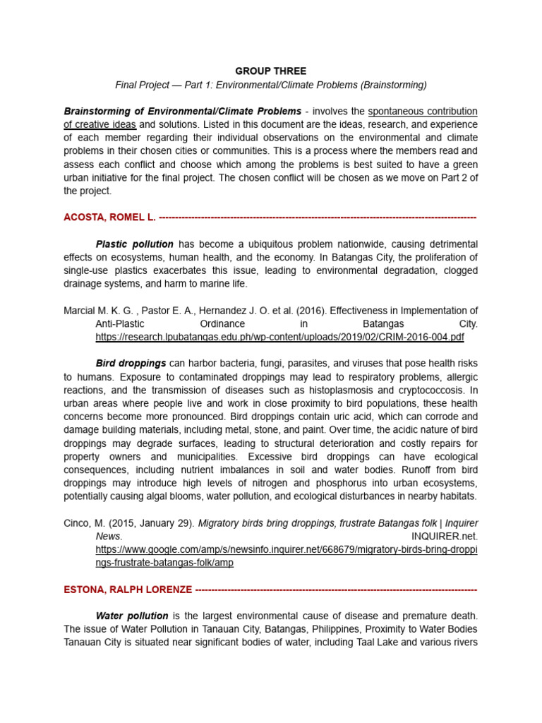 Group 3 - Final Project (Part 1) | PDF | Water Pollution | Waste Management