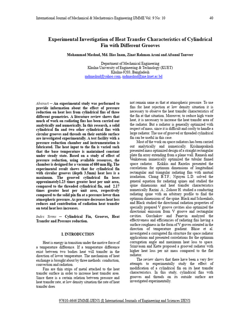Experimental Investigation of Heat Trans | PDF | Heat Transfer | Pressure