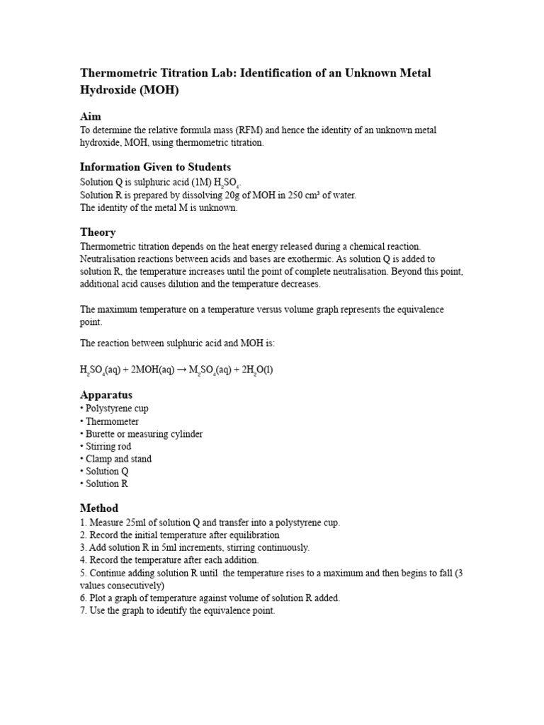 Thermometric Lab MOH | PDF | Titration | Chemistry