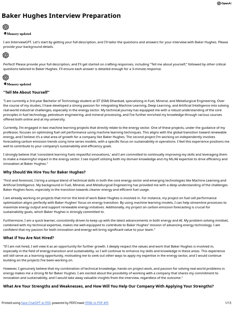 Baker Hughes Interview | PDF | Intelligence (AI) & Semantics ...