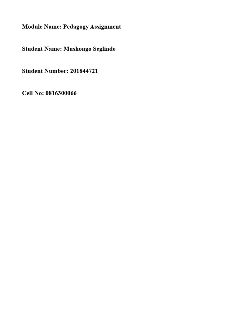 Pedagogy Assignmet 1 Seglinde | PDF | Cognition | Learning