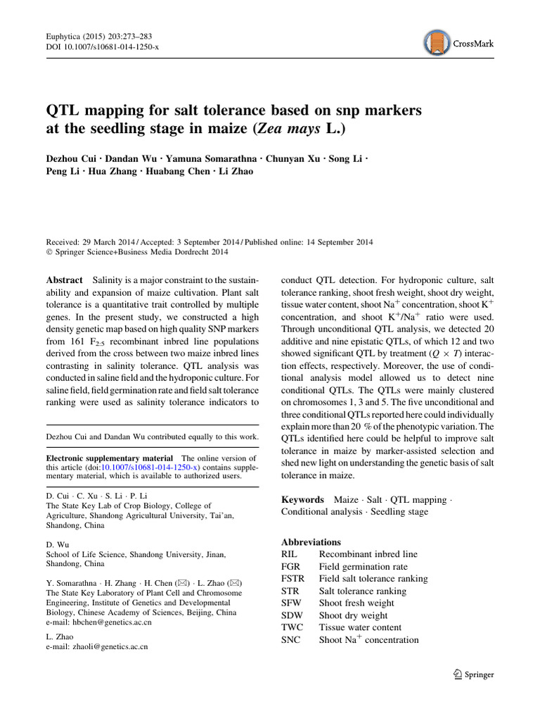 2015 - Cui Et Al. - QTL Mapping For Salt Tolerance Based On SNP Markers ...