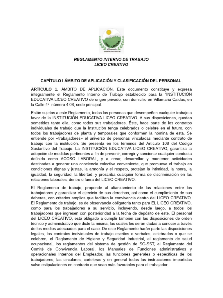 Reglamento Interno de Trabajo 2026 | PDF | Derecho laboral | Salario