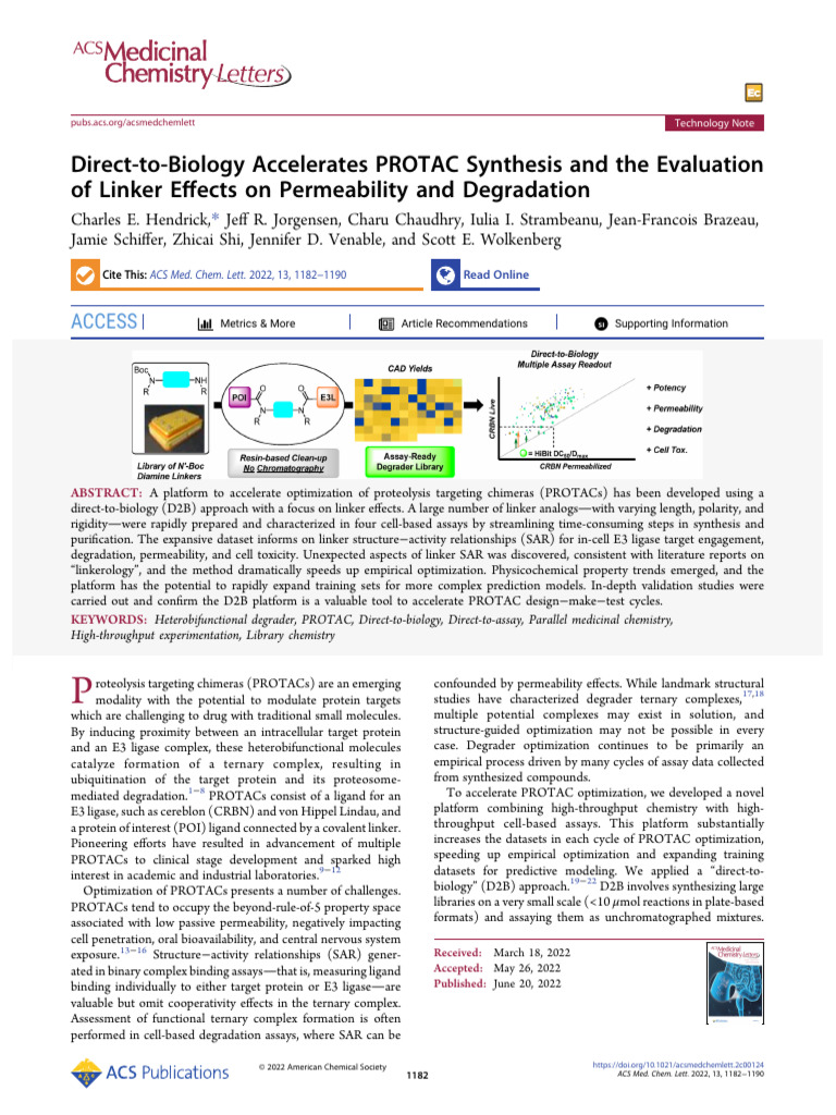 PROTAC Direct To Biology Accelerates Protac Synthesis and The ...