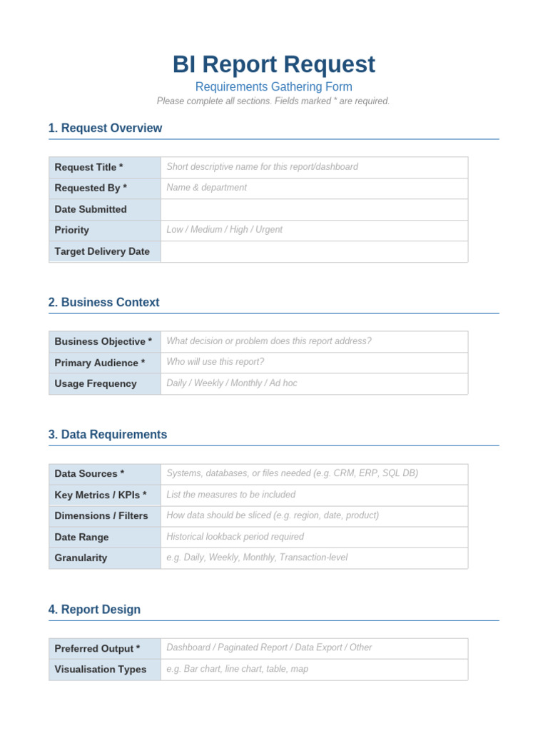 BI Requirements Template | PDF