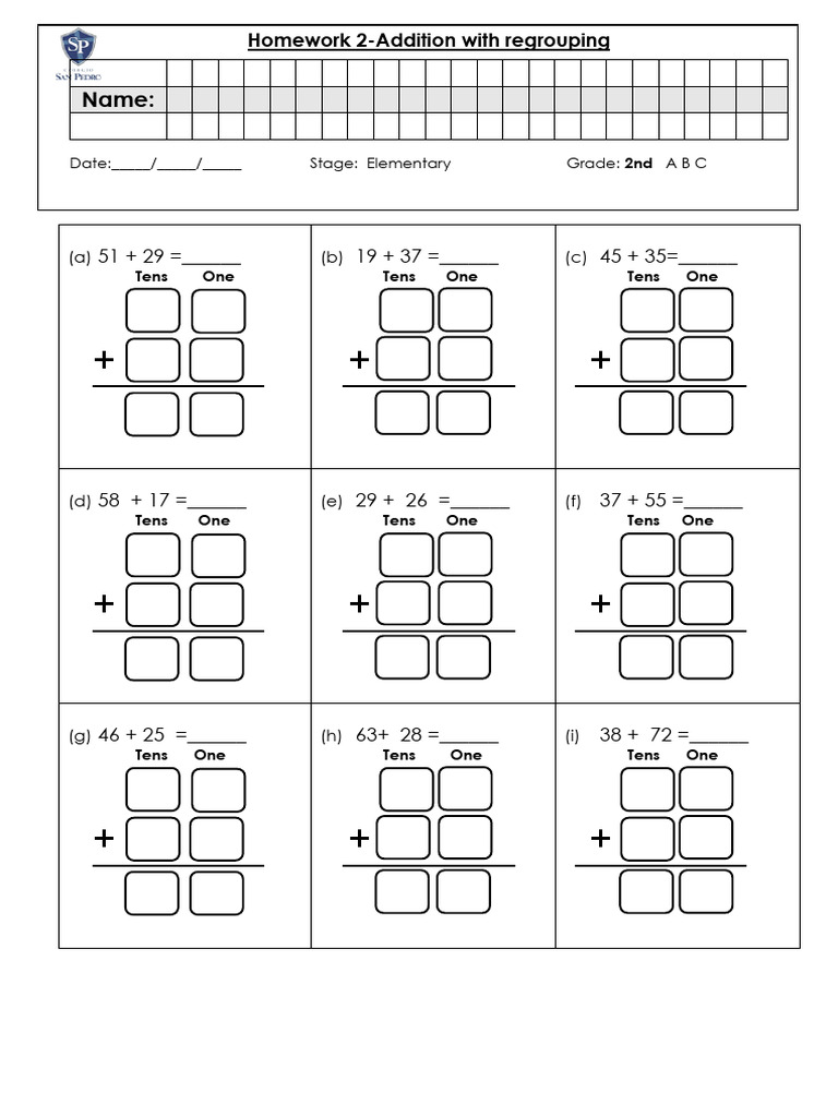 Homework2 - Addition Without Regrouping | PDF