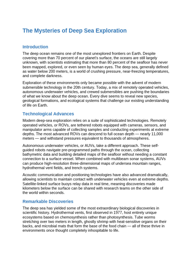 Deep Sea Exploration | PDF | Deep Sea | Seabed