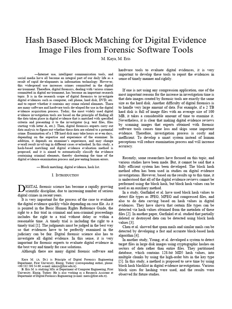 Hash Based Block Matching for Digital Evidence Image Files From ...