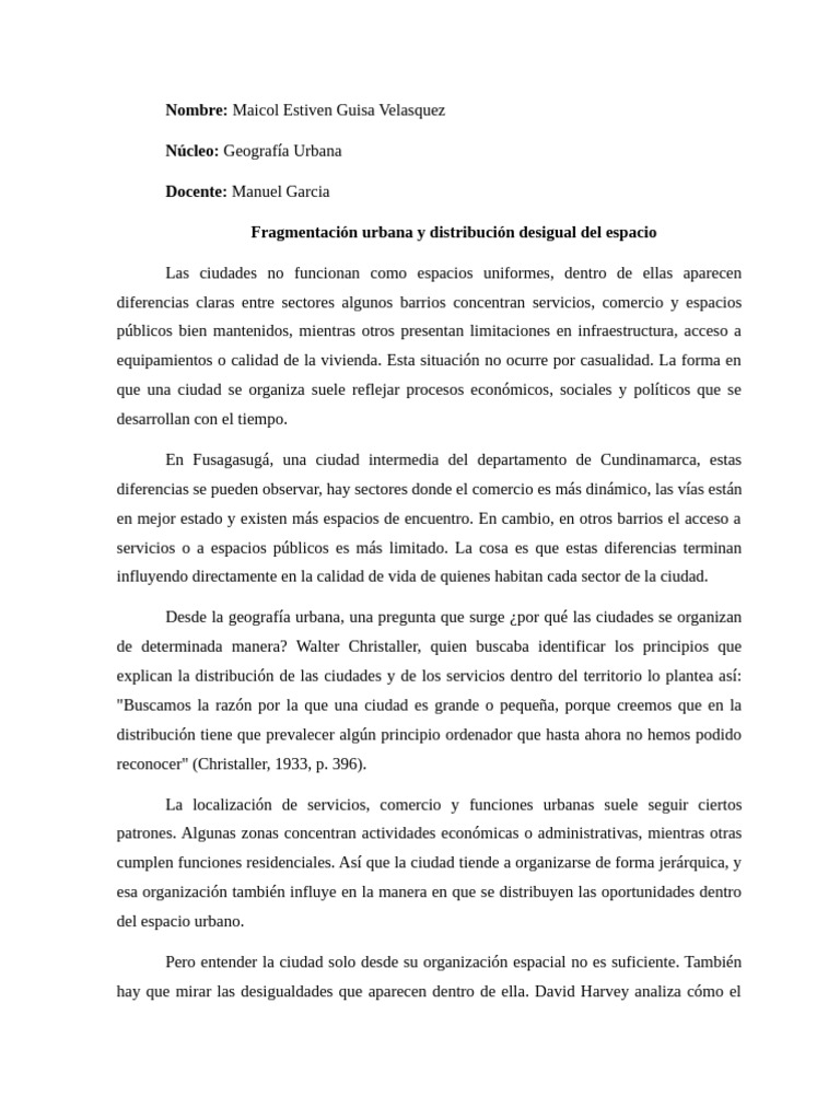 Ensayo Geo. Urbana. Maicol Guisa-1 | PDF | Desigualdad social ...