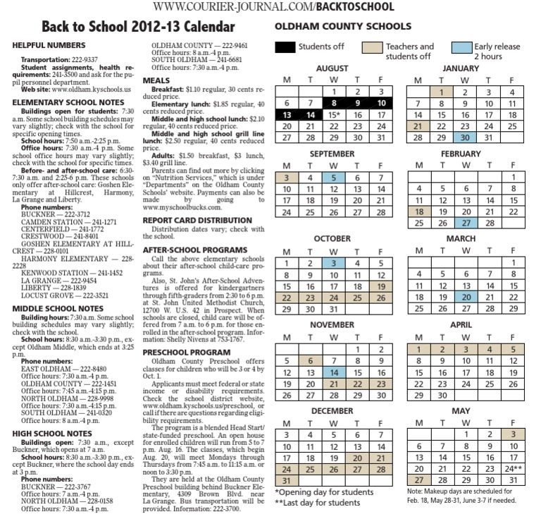Oldham County Schools 2023-24 Calendar | PDF | School Meal | Schools