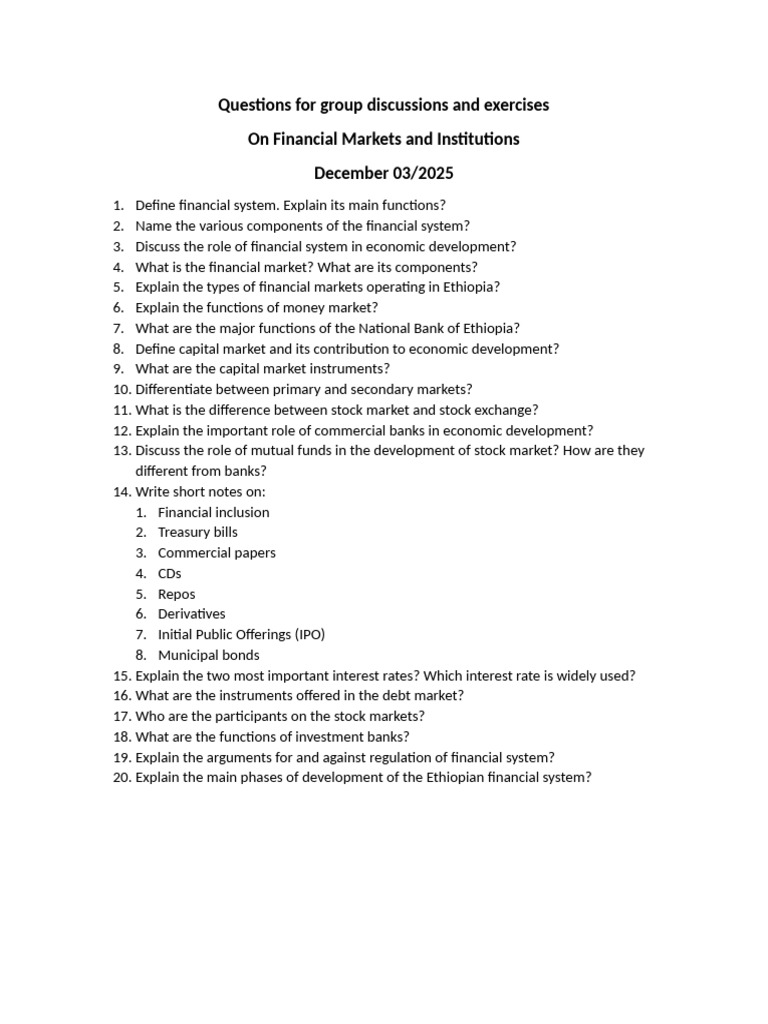 Questions For Group Discussions and Exercises | PDF