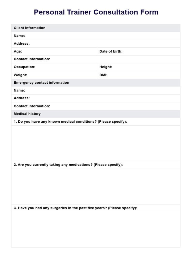 Personal Trainer Consultation Form Sample | PDF