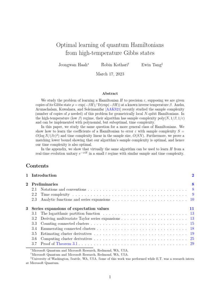 (2023) Optimal Learning of Quantum Hamiltonians From High-Temp Gibbs ...
